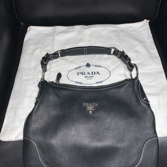 Prada Vitello Daino Black Leather Hobo Bag - Picture 3 of 10